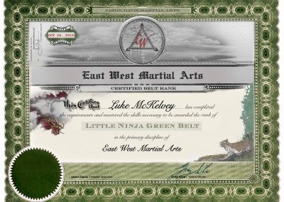 East West Martial Arts – Green Belt Certificate