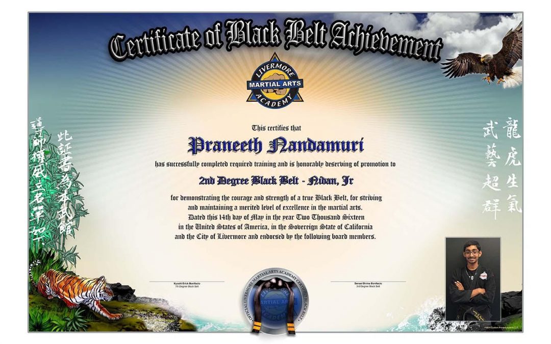 Livermore Martial Arts – Black Belt Certificate w/Student Image