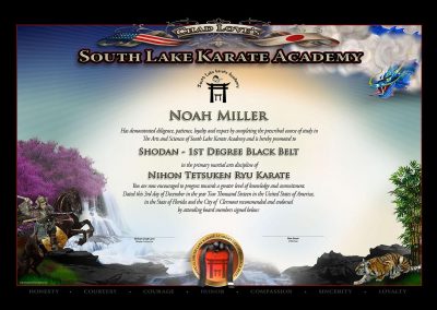 South Lake Karate Academy Black Belt Certificate