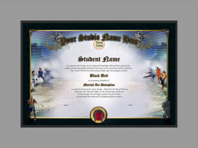 Pack of 10 Dragon Belt Rank Certificate Tiger Martial Art Certificates